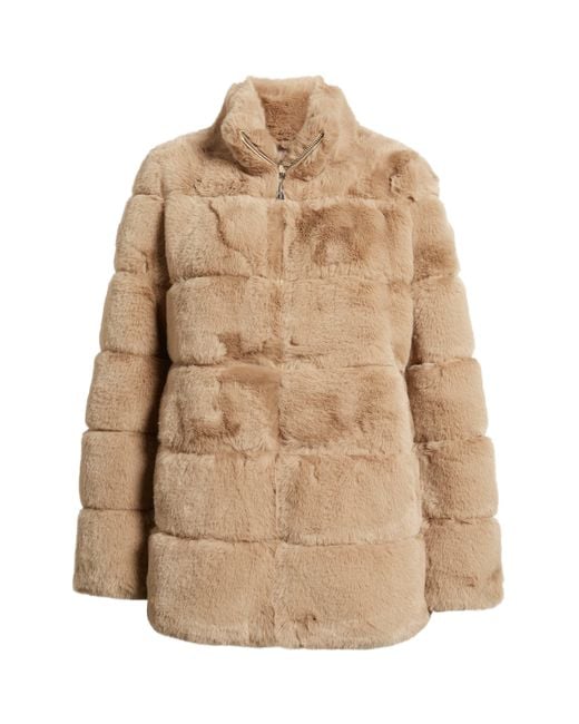 MICHAEL Michael Kors Stand Collar Faux Fur Walking Coat in Natural | Lyst