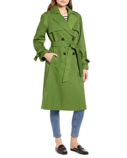 Sam Edelman Double Breasted Trench Coat in Green - Lyst