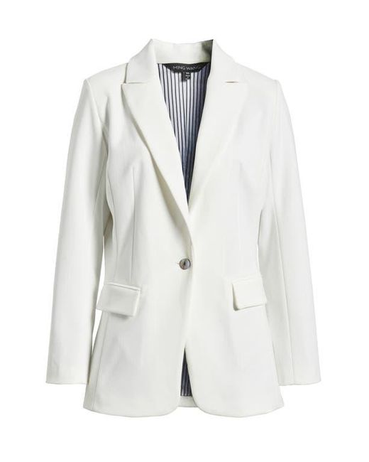 Ming Wang White X Tanya Foster Deco Crepe One-Button Blazer