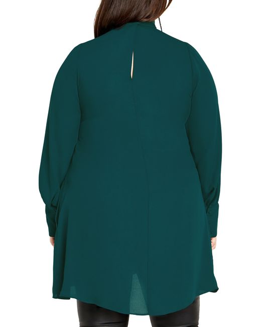 City Chic Tie Neck Tunic Top in Green | Lyst