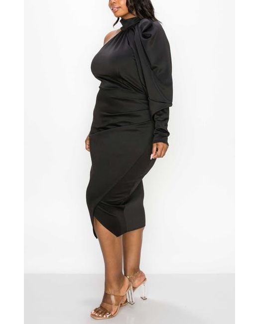 gigi one shoulder midi dress L'Ide Women's Gigi Satin One-Shoulder Midi-Dress - Black
