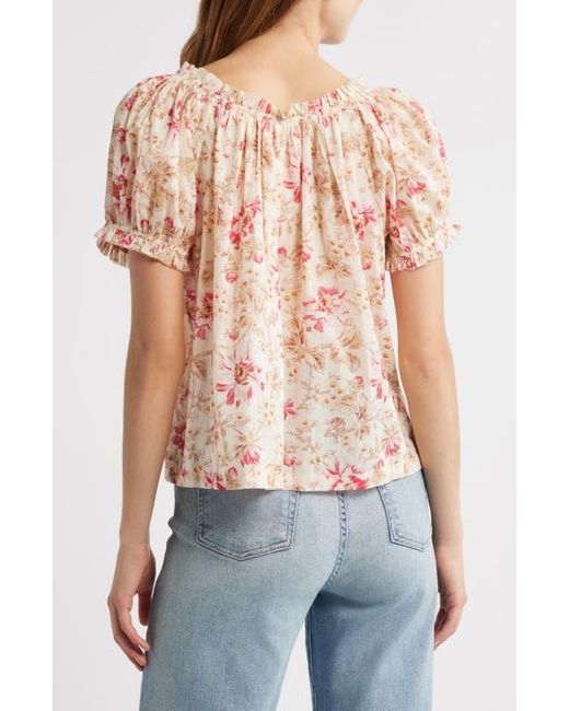 Doen Blue Frederica Floral Pleated Organic Cotton Top