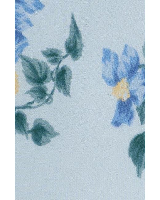 Reformation Blue Lilibet Floral Ruffle Trim Midi Dress