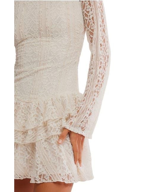 Free People White Tabby Lace Long Sleeve Minidress