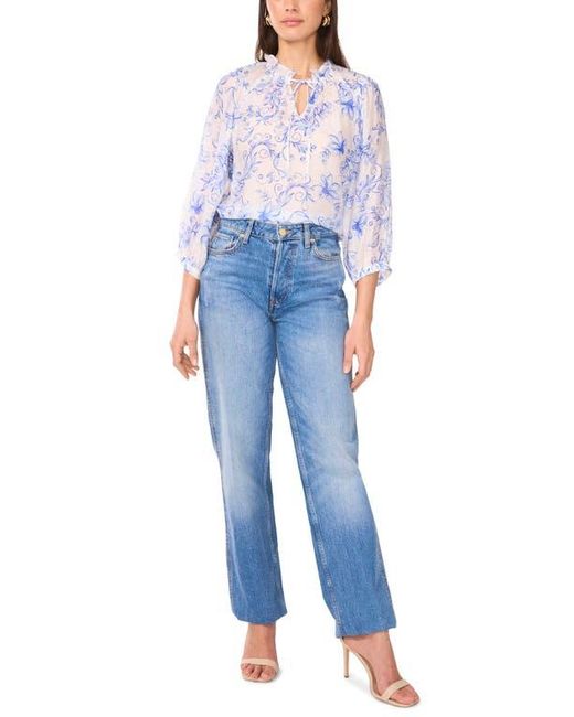 Vince Camuto Blue Floral Print Raglan Sleeve Peasant Top