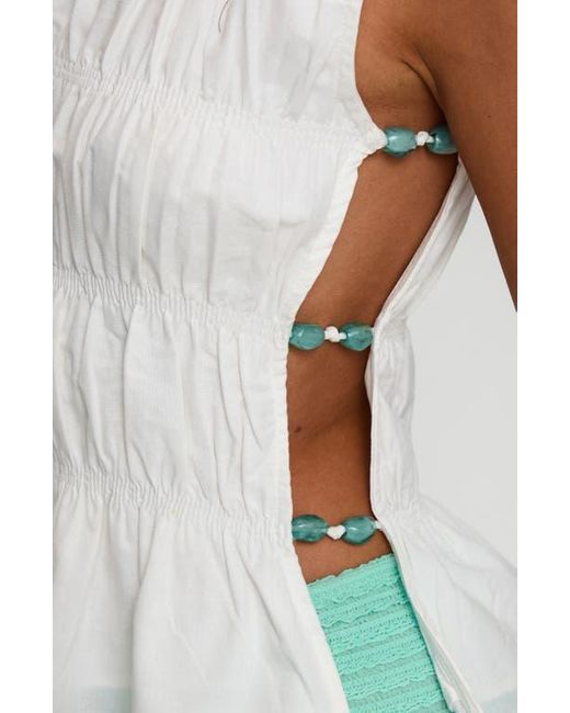 Princess Polly Green Read My Soul Bead Smocked Sleeveless Cotton & Linen Top