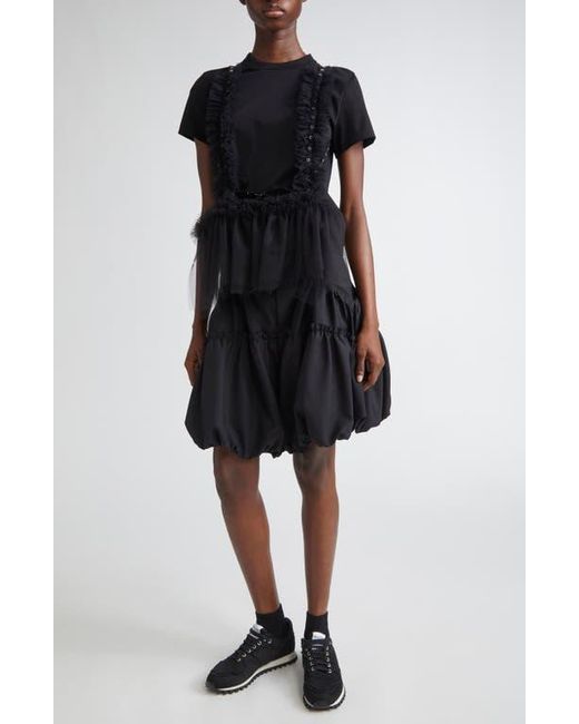 Noir Kei Ninomiya Black Harness Strap Cotton Ponte & Tulle Top