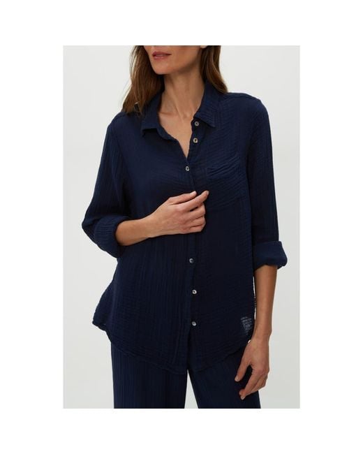 Michael Stars Blue Ernie Cotton Gauze Button-Up Shirt