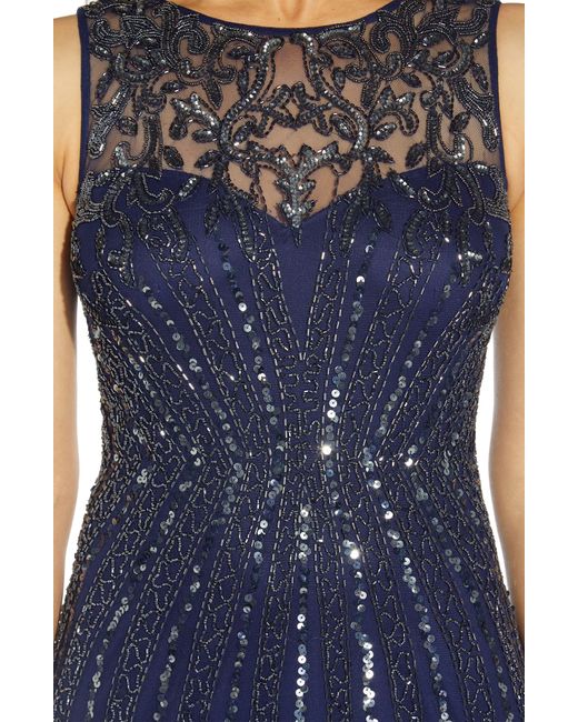 Adrianna Papell Blue Beaded Evening Gown