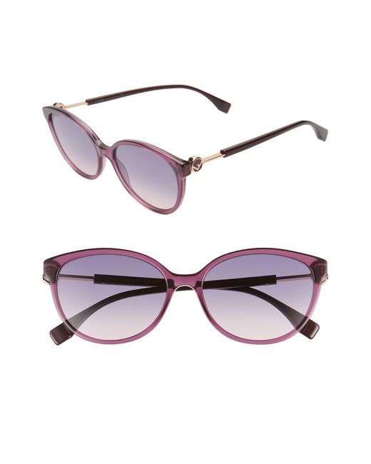 Fendi Multicolor 57mm Round Cat Eye Sunglasses - Plum/ Plum Gradient