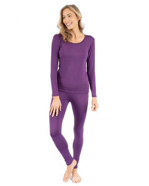 Leveret Purple Solid Thermal Pajama Set