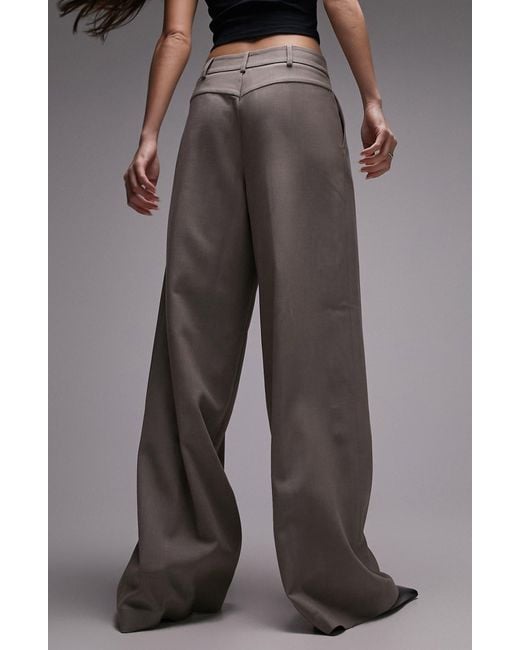 TOPSHOP Gray Tailored Wide Leg Pants