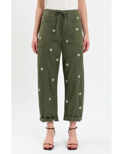 DAZE Green Villa Embroidered Cuffed Drawstring Pants