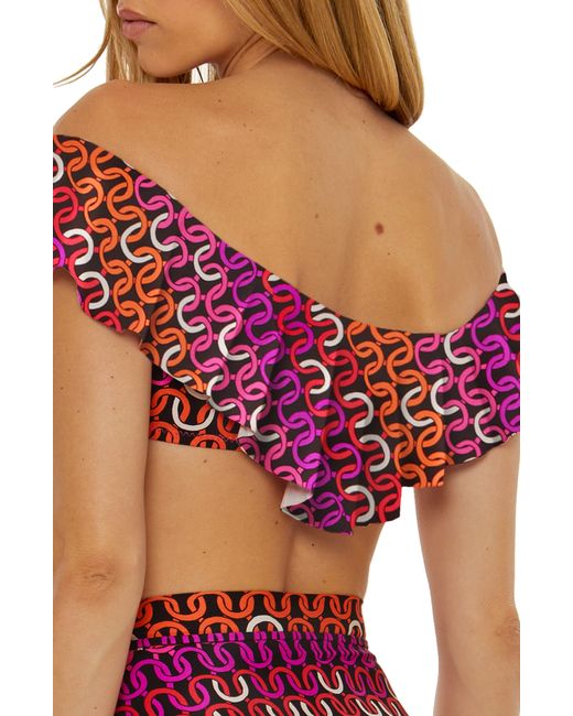 Trina Turk Red Echo Ruffle Off The Shoulder Bandeau Bikini Top