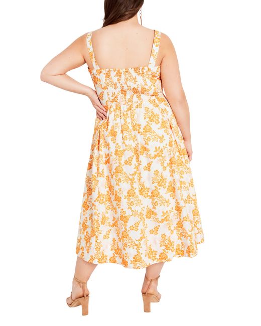 City Chic Orange Luiza Daze Floral Ruffle Trim Midi Dress