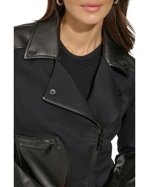 DKNY Mixed Media Moto Jacket in Gray Lyst