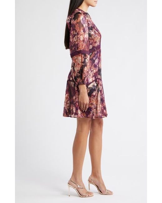 Eliza J Lace Trim Long Sleeve Trapeze Dress in Red | Lyst