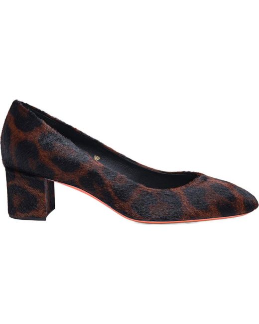Santoni Blue Animal-Print Cavallino Low-Heel Pump