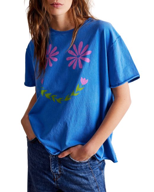 Free People Blue Sunshine Smiles Oversize Cotton Graphic T-shirt