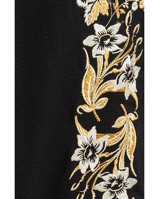 Topman Black Floral Embroidered Short Sleeve Cotton Button-up Camp Shirt for men