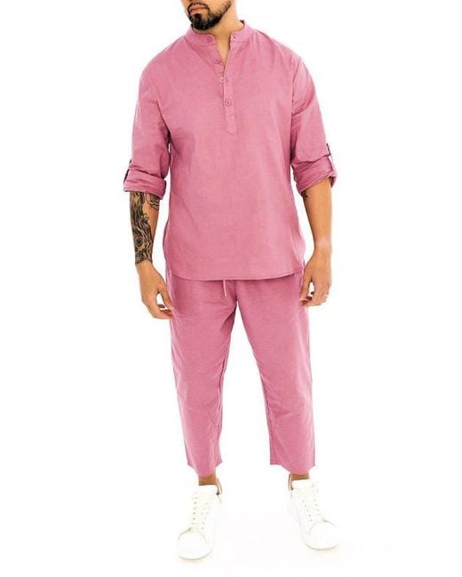 DAI MODA Pink Yahyah Linen Drawstring Pant for men
