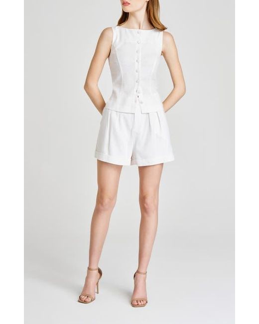 Wayf White Vera Sleeveless Linen Blend Button-Up Top