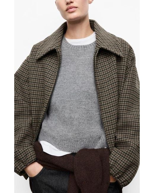 Mango Gray Houndstooth Check Wool Blend Jacket
