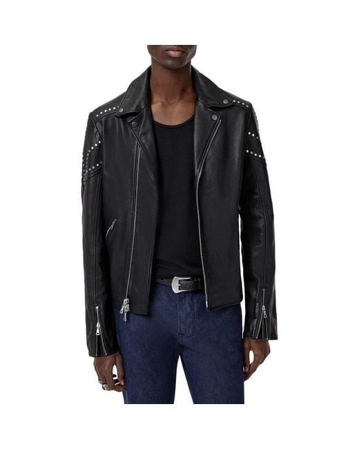 John Varvatos Black Daniel Oversprayed Leather Moto Jacket for men