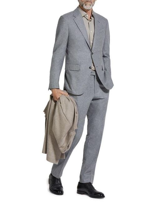 Zegna Blue 15Milmil15 Brushed Mini Houndstooth Wool Blend Suit for men