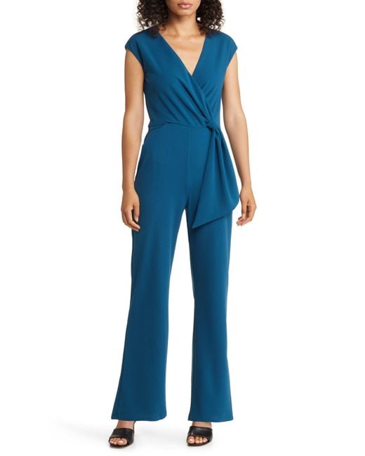 Maggy London Blue Sleeveless Stretch Jersey Jumpsuit