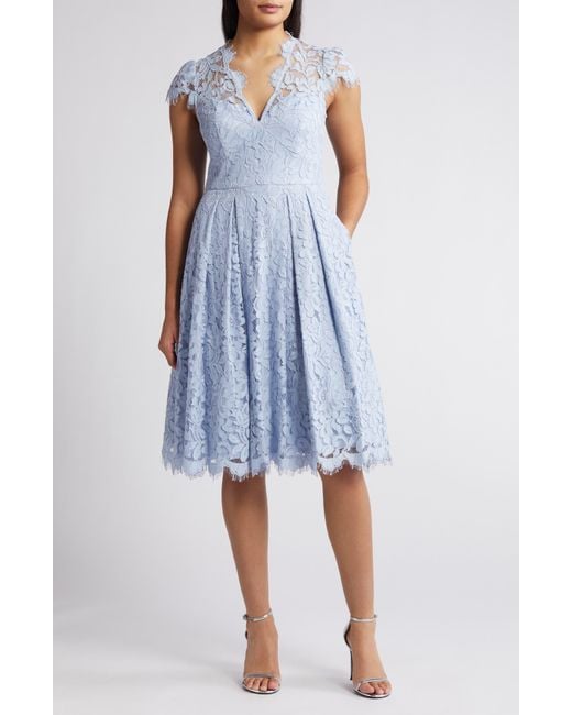 Eliza J Blue Lace Fit & Flare Cocktail Dress