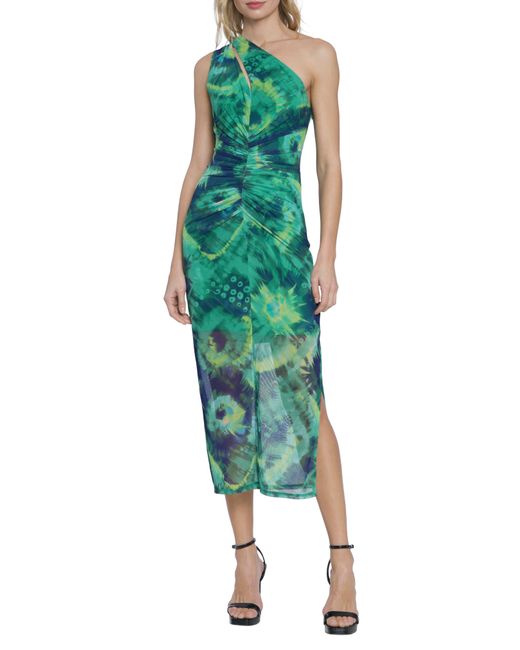 DONNA MORGAN FOR MAGGY Green One-shoulder Midi Dress