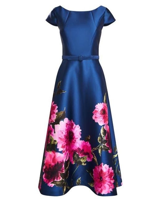 Kay Unger Blue Ina Belted Cocktail Dress