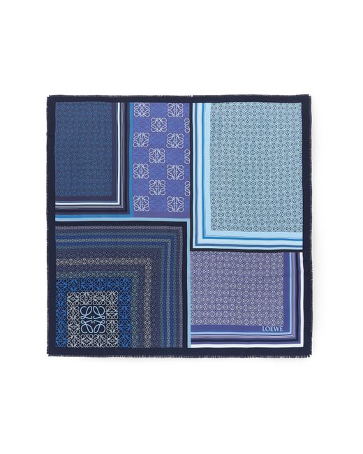 Loewe Blue Patchwork Print Silk Square Scarf