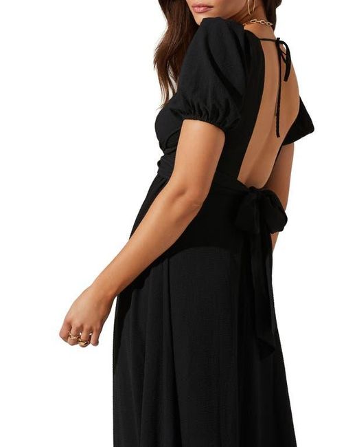 Astr Black Tie Back Puff Sleeve Midi Dress