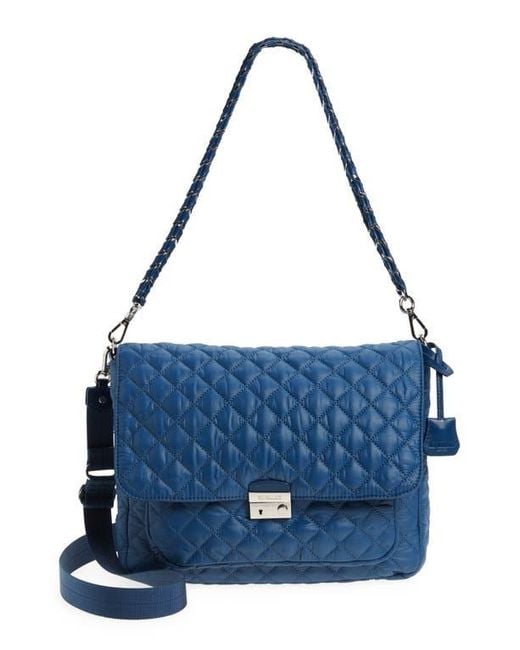 MZ Wallace Blue Large Crosby Lock Quilted Nylon Crossbody Bag