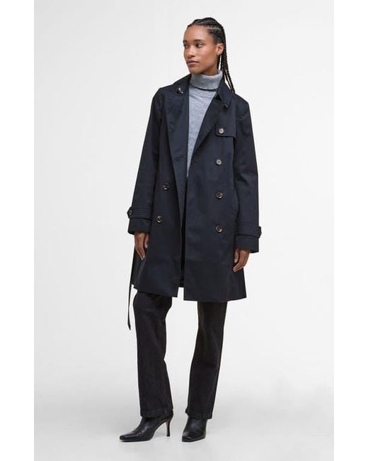Barbour Blue Greta Belted Water Resistant Twill Trench Coat