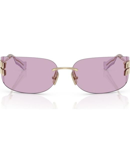 Miu Miu Purple 75Mm Oversize Rectangular Wrap Sunglasses