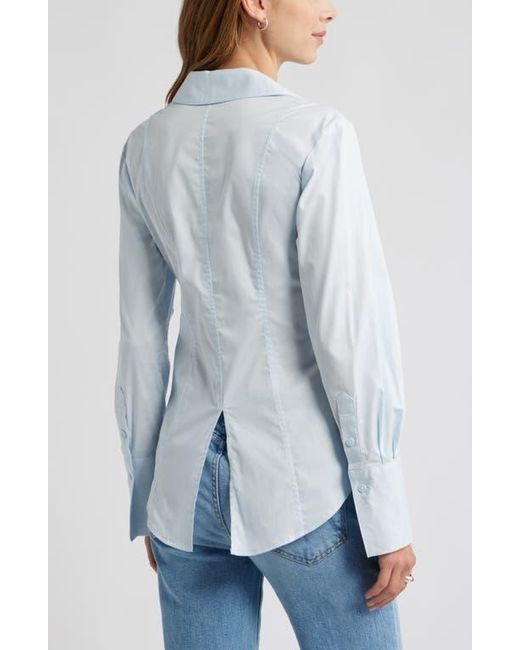 Open Edit Blue Seam Detail Split Back Stretch Cotton Poplin Shirt