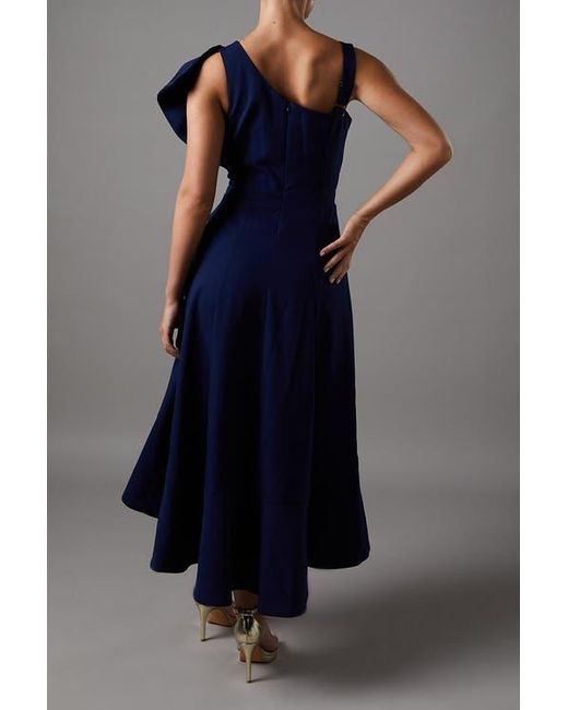Coast Blue One Shoulder Crepe Ruffle Midi Dress