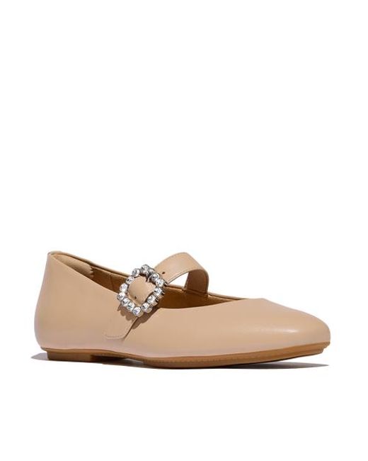 Fitflop Natural Delicato Crystal-Buckle Leather Mary Janes