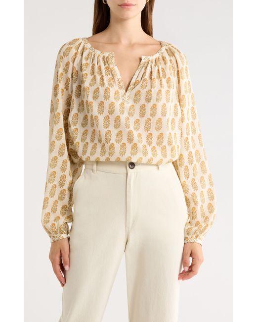 PAIGE Metallic Olvera Print Cotton Split Neck Top