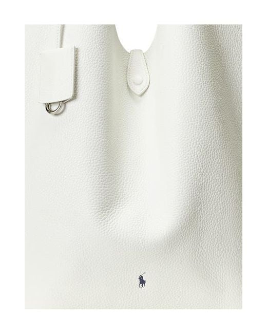 Polo Ralph Lauren White Shiny Drum Pebble Leather Tote