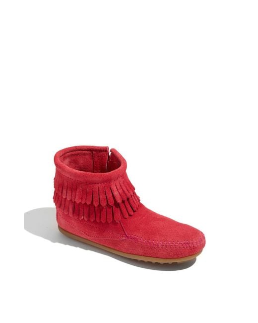 Minnetonka Red 'Double Fringe' Boot