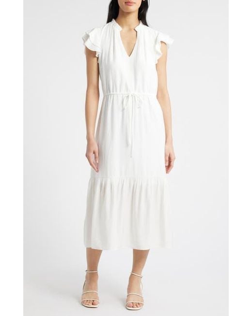 Julia Jordan White Flutter Sleeve Midi Dress