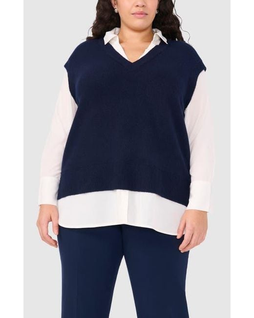 Halogen® Blue Layered Look Sweater Vest