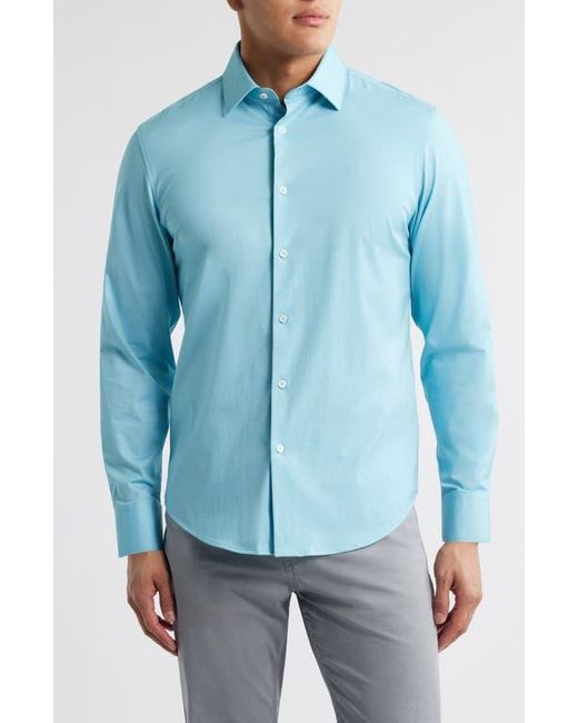 Bugatchi Blue Jimmy Ooohcotton Herringbone Button-Up Shirt for men