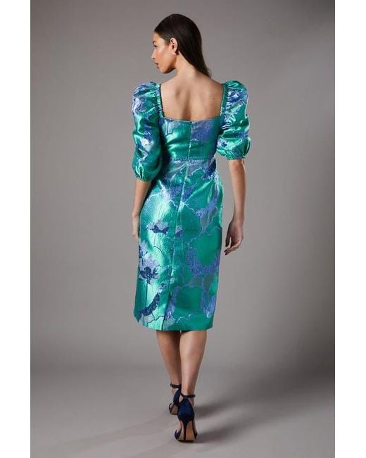 Coast Bubble Sleeve Jacquard Dress in Blue | Lyst