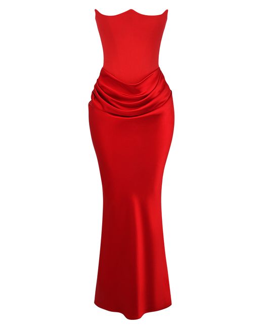 House Of Cb Red Persephone Strapless Satin Corset Cocktail Dress