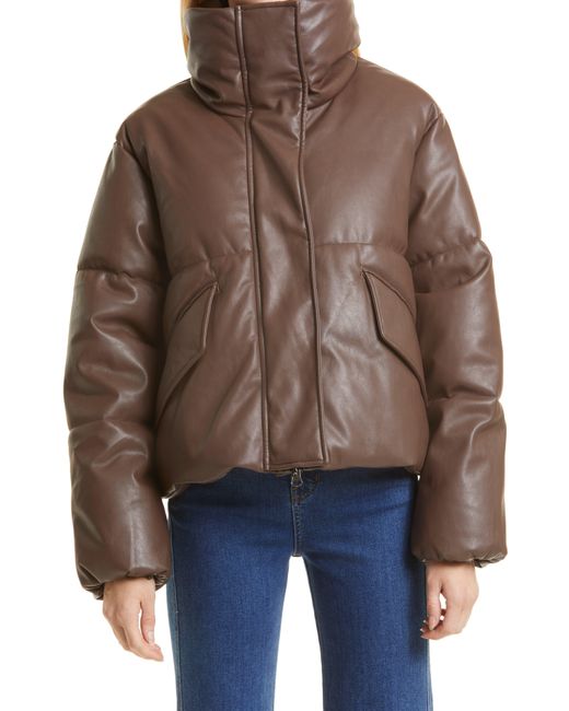 Pistola Donovan Swing Faux Leather Puffer Jacket in Brown Lyst